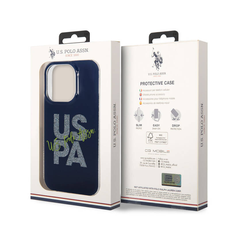 Apple iPhone 15 Pro Max Case U.S. Polo Assn. Original Licensed Glitter Glossy Alphabet Design Cover - 25