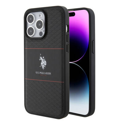 Apple iPhone 15 Pro Max Case U.S. Polo Assn. Original Licensed Leather Stripe Logo Design Cover - 1