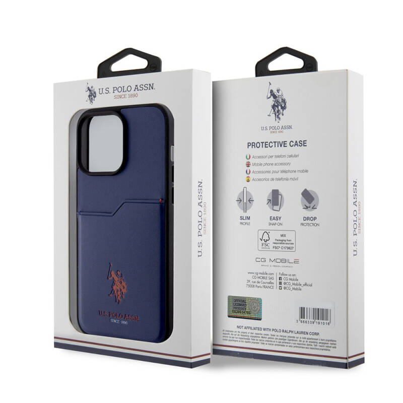 Apple iPhone 15 Pro Max Case U.S. Polo Assn. Original Licensed Printing Logo PU Card Holder Cover - 25