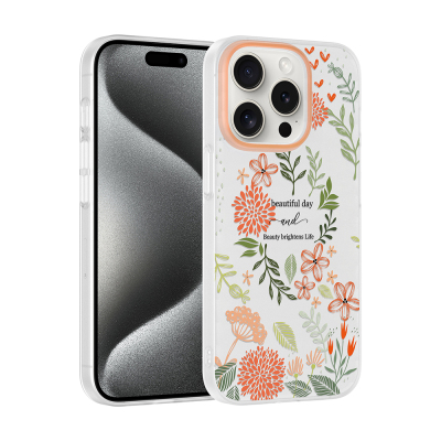 Apple iPhone 15 Pro Max Case with Camera Protector, Patterned Zore Clip Cover - 4