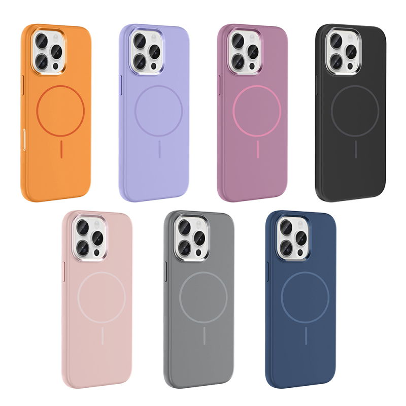 Apple iPhone 15 Pro Max Case with M-Safe Charging Feature, Metal Camera Frame, Zore Edi Silicone Cover - 23