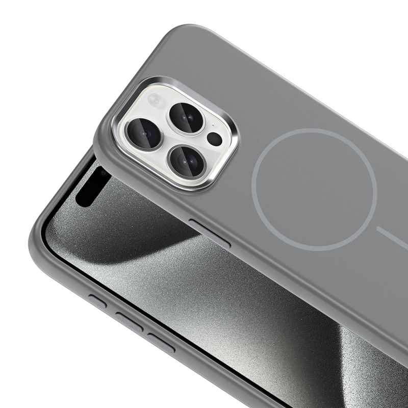 Apple iPhone 15 Pro Max Case with M-Safe Charging Feature, Metal Camera Frame, Zore Edi Silicone Cover - 20