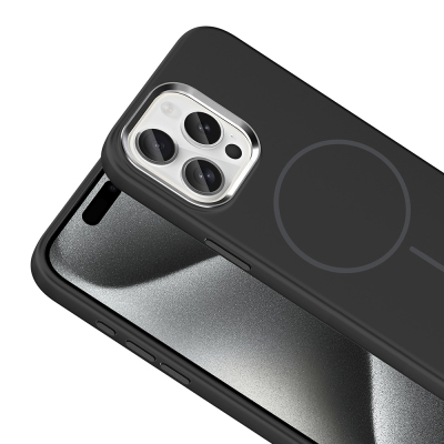 Apple iPhone 15 Pro Max Case with M-Safe Charging Feature, Metal Camera Frame, Zore Edi Silicone Cover - 22