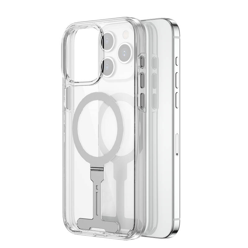 Apple iPhone 15 Pro Max Case Wiwu FYY-014 Magsafe Charging Featured Aluminum Alloy Metal Stand Transparent Cover - 2