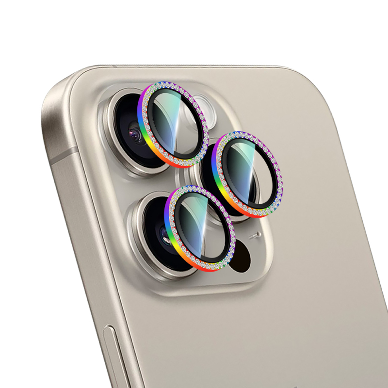 Apple iPhone 15 Pro Max CaseWorld Alloy Sparkling Diamond Series Stone Lens Protector - 9