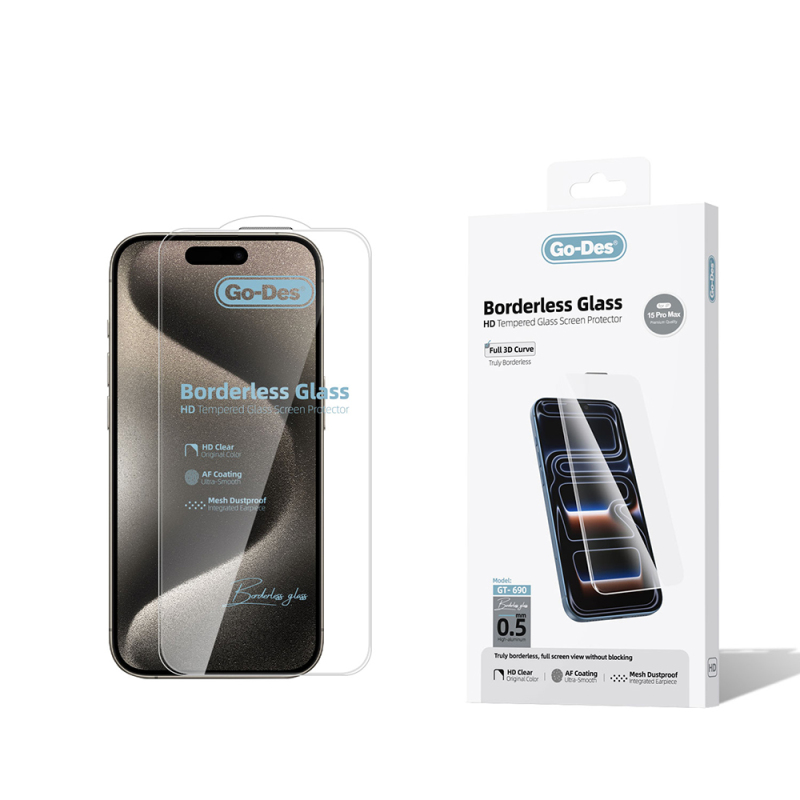 Apple iPhone 15 Pro Max Go Des Borderless Tempered Glass Screen Protector - 1