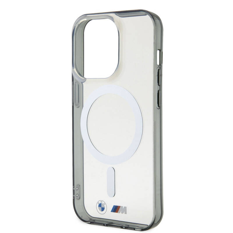 Apple iPhone 15 Pro Max Kılıf BMW Magsafe Şarj Özellikli Transparan Silver Ring Orjinal Lisanslı Kapak - 5