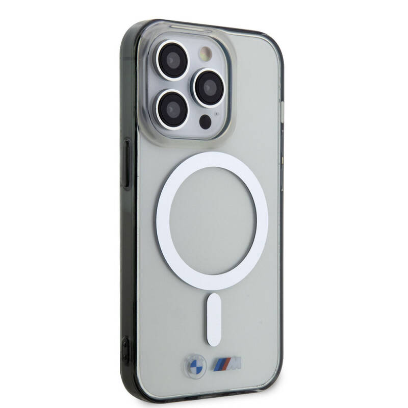 Apple iPhone 15 Pro Max Kılıf BMW Magsafe Şarj Özellikli Transparan Silver Ring Orjinal Lisanslı Kapak - 8