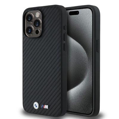 Apple iPhone 15 Pro Max Kılıf BMW Orjinal Lisanslı Karbon Fiber Tasarımlı ve Metal Logolu PU Deri Kapak - 1