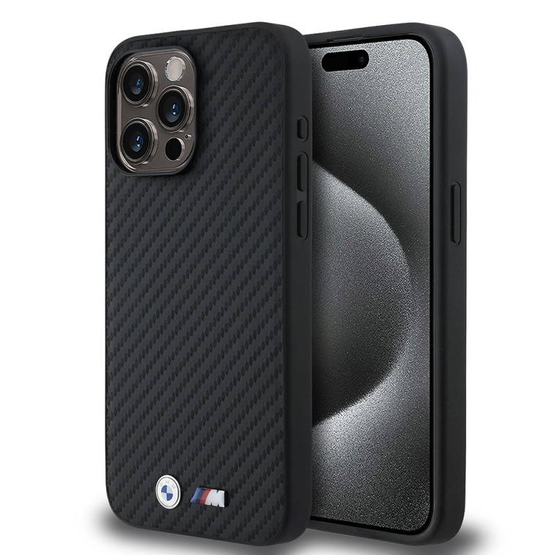 Apple iPhone 15 Pro Max Kılıf BMW Orjinal Lisanslı Karbon Fiber Tasarımlı ve Metal Logolu PU Deri Kapak - 1