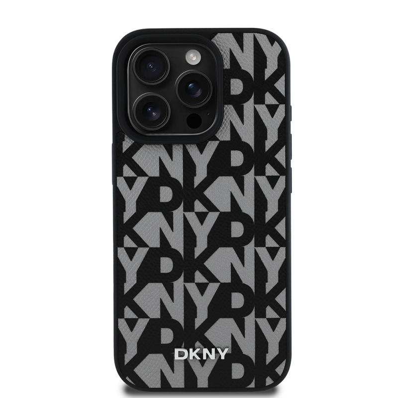 Apple iPhone 15 Pro Max Kılıf DKNY Orjinal Lisanslı M-safe Şarj Özellikli 3D Yazılı Grid Pattern Kapak - 5