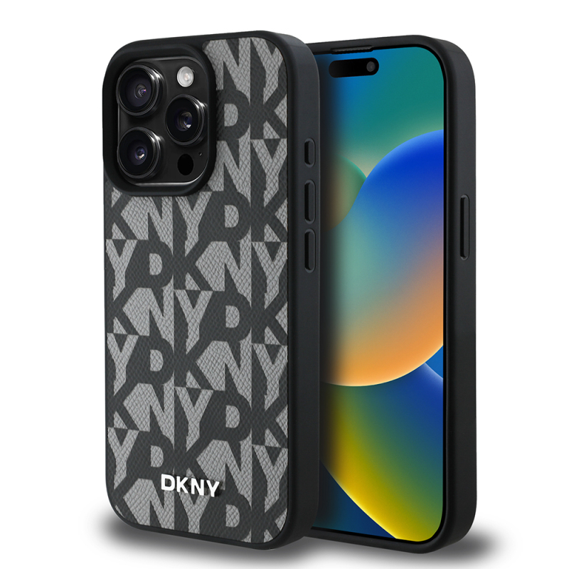 Apple iPhone 15 Pro Max Kılıf DKNY Orjinal Lisanslı M-safe Şarj Özellikli 3D Yazılı Grid Pattern Kapak - 2
