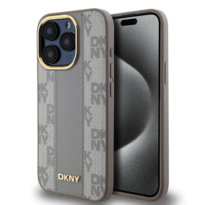 Apple iPhone 15 Pro Max Kılıf DKNY Orjinal Lisanslı Magsafe Şarj Özellikli 3D Yazılı Checkered Pattern Kapak - 2