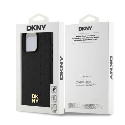 Apple iPhone 15 Pro Max Kılıf DKNY Orjinal Lisanslı Magsafe Şarj Özellikli 3D Yazılı Repeat Pattern Kapak - 9