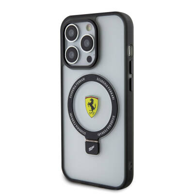 Apple iPhone 15 Pro Max Kılıf Ferrari Magsafe Şarj Özellikli Standlı Buzlu Yüzey Dizayn Kapak - 3