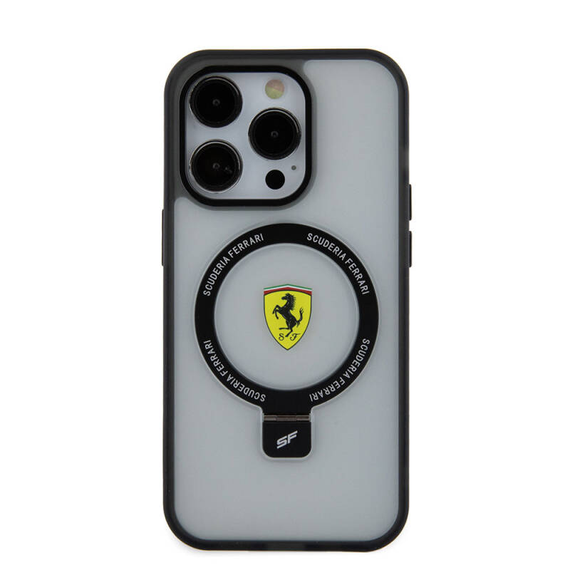 Apple iPhone 15 Pro Max Kılıf Ferrari Magsafe Şarj Özellikli Standlı Buzlu Yüzey Dizayn Kapak - 4