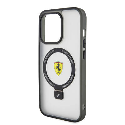 Apple iPhone 15 Pro Max Kılıf Ferrari Magsafe Şarj Özellikli Standlı Buzlu Yüzey Dizayn Kapak - 6