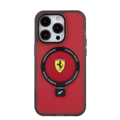Apple iPhone 15 Pro Max Kılıf Ferrari Magsafe Şarj Özellikli Standlı Buzlu Yüzey Dizayn Kapak - 11