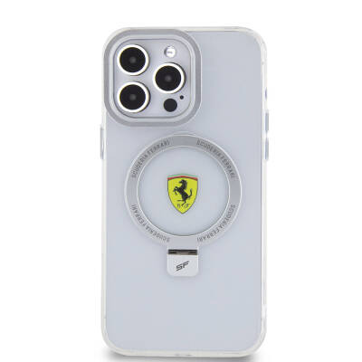 Apple iPhone 15 Pro Max Kılıf Ferrari Magsafe Şarj Özellikli Standlı Buzlu Yüzey Dizayn Kapak - 20