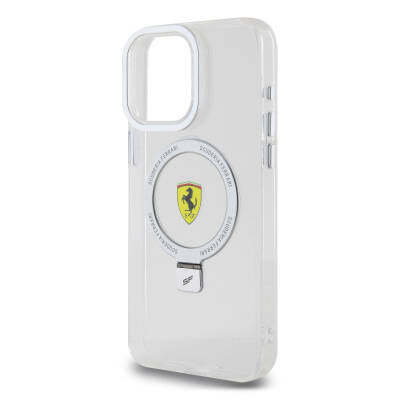 Apple iPhone 15 Pro Max Kılıf Ferrari Magsafe Şarj Özellikli Standlı Buzlu Yüzey Dizayn Kapak - 26