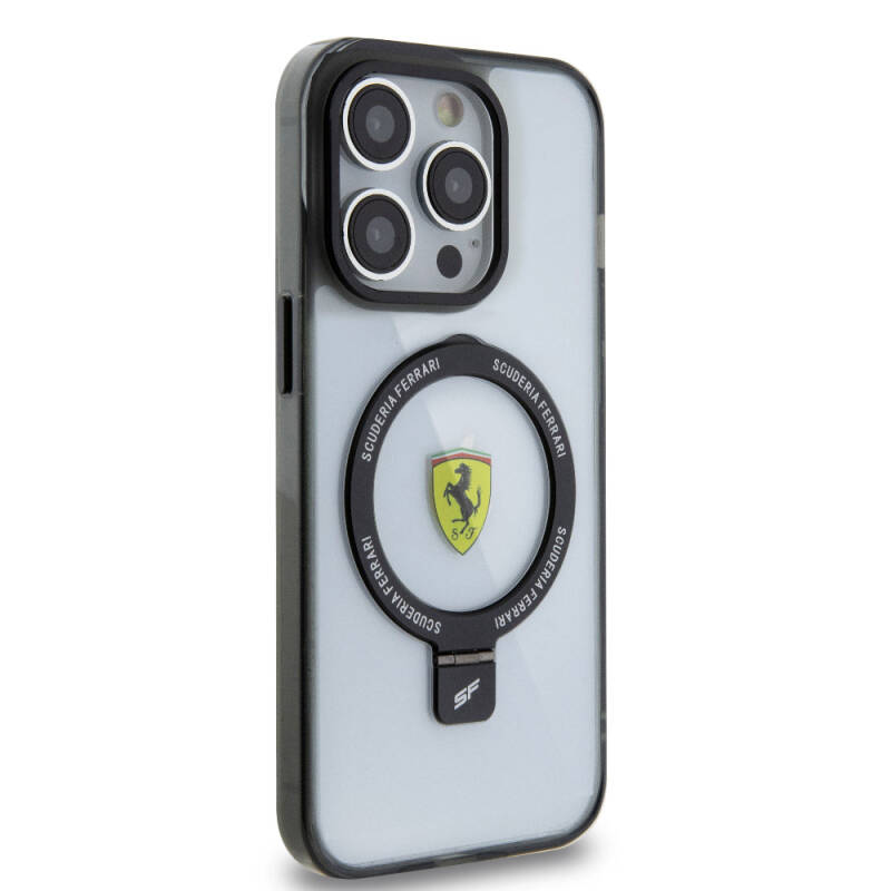 Apple iPhone 15 Pro Max Kılıf Ferrari Magsafe Şarj Özellikli Standlı Buzlu Yüzey Dizayn Kapak - 21