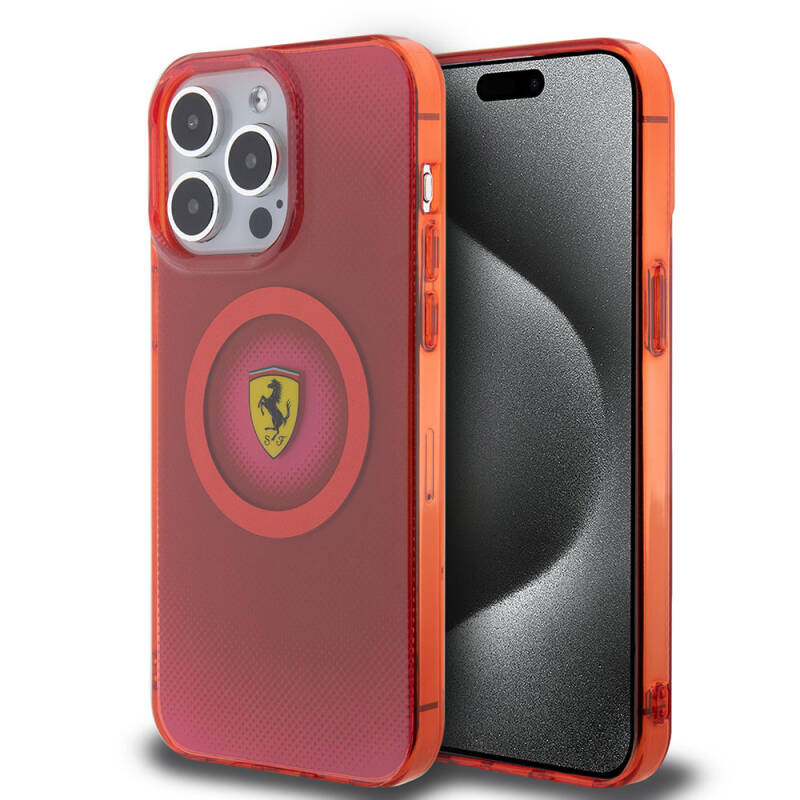 Apple iPhone 15 Pro Max Kılıf Ferrari Orjinal Lisanslı Magsafe Şarj Özellikli Parçalanan Noktalar Desenli Kapak - 18