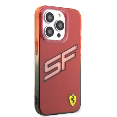 Apple iPhone 15 Pro Max Kılıf Ferrari Orjinal Lisanslı Transparan SF Yazılı Kenarları Renk Geçişli Kapak - 13
