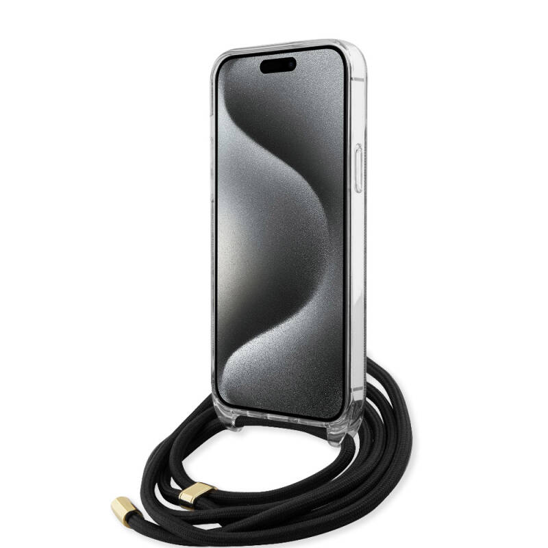 Apple iPhone 15 Pro Max Kılıf Guess Orjinal Lisanslı Çapraz Kordon 4G Desenli Kapak - 4
