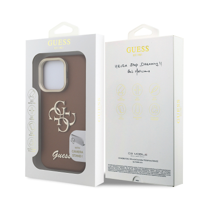 Apple iPhone 15 Pro Max Kılıf Guess Orjinal Lisanslı Grained Yazı Logolu Kamera Standlı Kapak - 12