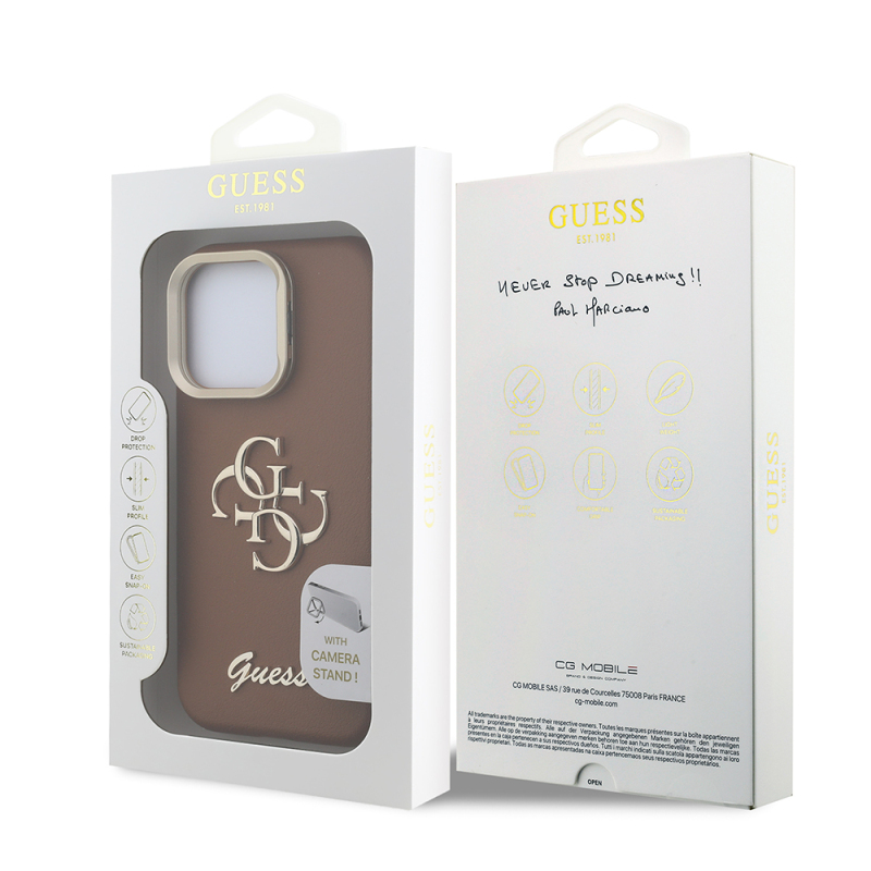 Apple iPhone 15 Pro Max Kılıf Guess Orjinal Lisanslı Grained Yazı Logolu Kamera Standlı Kapak - 12