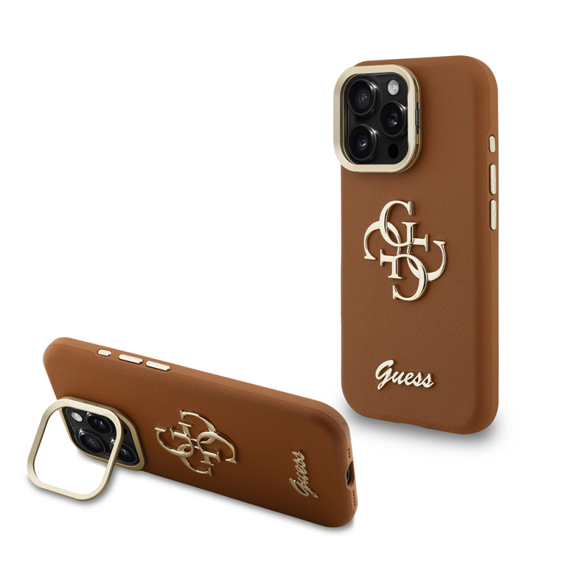 Apple iPhone 15 Pro Max Kılıf Guess Orjinal Lisanslı Grained Yazı Logolu Kamera Standlı Kapak - 2