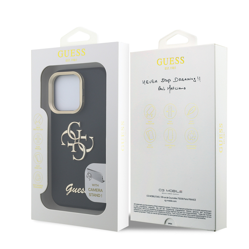 Apple iPhone 15 Pro Max Kılıf Guess Orjinal Lisanslı Grained Yazı Logolu Kamera Standlı Kapak - 19