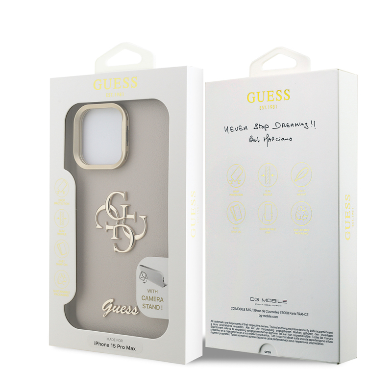 Apple iPhone 15 Pro Max Kılıf Guess Orjinal Lisanslı Grained Yazı Logolu Kamera Standlı Kapak - 26