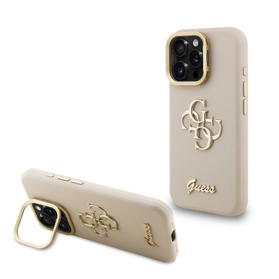 Apple iPhone 15 Pro Max Kılıf Guess Orjinal Lisanslı Grained Yazı Logolu Kamera Standlı Kapak - 4