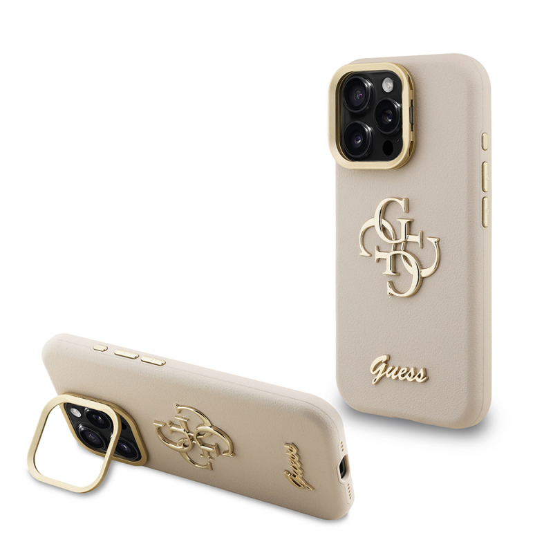 Apple iPhone 15 Pro Max Kılıf Guess Orjinal Lisanslı Grained Yazı Logolu Kamera Standlı Kapak - 4