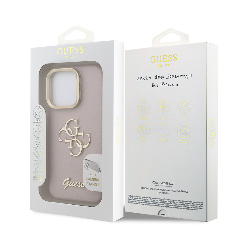 Apple iPhone 15 Pro Max Kılıf Guess Orjinal Lisanslı Grained Yazı Logolu Kamera Standlı Kapak - 33