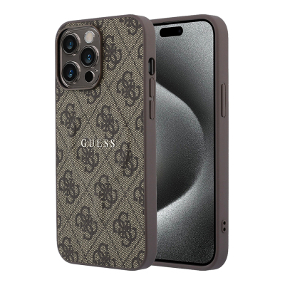Apple iPhone 15 Pro Max Kılıf Guess Orjinal Lisanslı M-safe Kabartmalı 4G Desenli Yazı Logolu Kapak - 1
