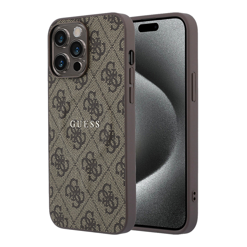Apple iPhone 15 Pro Max Kılıf Guess Orjinal Lisanslı M-safe Kabartmalı 4G Desenli Yazı Logolu Kapak - 1