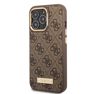 Apple iPhone 15 Pro Max Kılıf Guess Orjinal Lisanslı M-safe Şarj Özellikli 4G Desenli PU Metal Plaka Klasik Logolu Kapak - 10