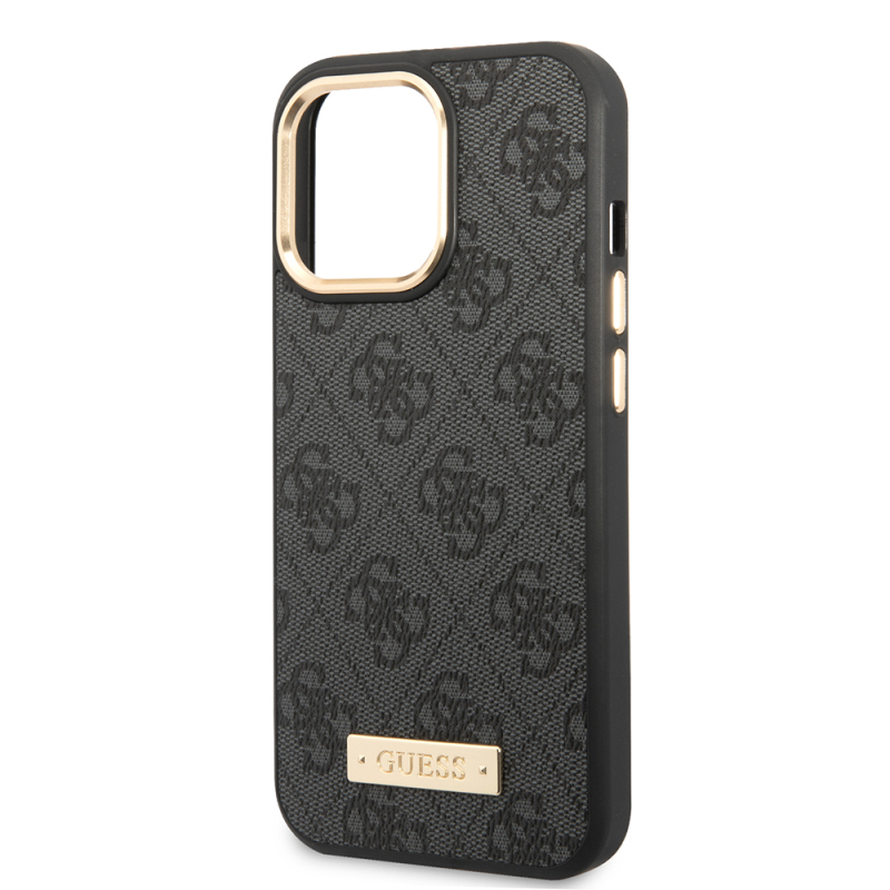Apple iPhone 15 Pro Max Kılıf Guess Orjinal Lisanslı M-safe Şarj Özellikli 4G Desenli PU Metal Plaka Klasik Logolu Kapak - 7