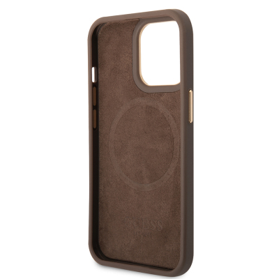 Apple iPhone 15 Pro Max Kılıf Guess Orjinal Lisanslı M-safe Şarj Özellikli 4G Desenli PU Metal Plaka Klasik Logolu Kapak - 14