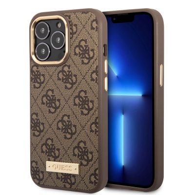 Apple iPhone 15 Pro Max Kılıf Guess Orjinal Lisanslı M-safe Şarj Özellikli 4G Desenli PU Metal Plaka Klasik Logolu Kapak - 3