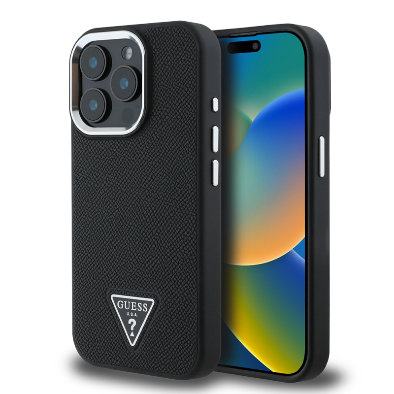 Apple iPhone 15 Pro Max Kılıf Guess Orjinal Lisanslı M-safe Şarj Özellikli Grained Triangle Kapak - 1