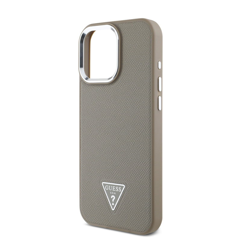 Apple iPhone 15 Pro Max Kılıf Guess Orjinal Lisanslı M-safe Şarj Özellikli Grained Triangle Kapak - 15