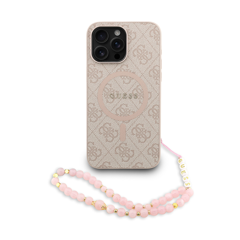 Apple iPhone 15 Pro Max Kılıf Guess Orjinal Lisanslı M-safe Şarj Özellikli PU Deri Bilek Askı İpli Yazı Logolu Kapak - 1