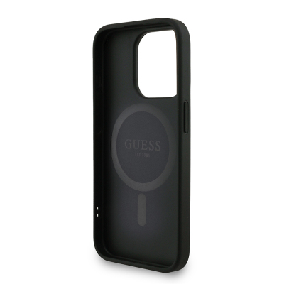 Apple iPhone 15 Pro Max Kılıf Guess Orjinal Lisanslı M-safe Şarj Özellikli PU Deri Bilek Askı İpli Yazı Logolu Kapak - 24