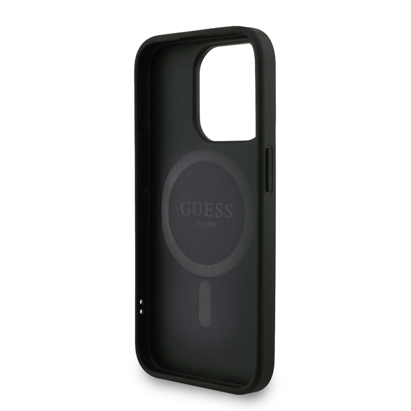 Apple iPhone 15 Pro Max Kılıf Guess Orjinal Lisanslı M-safe Şarj Özellikli PU Deri Bilek Askı İpli Yazı Logolu Kapak - 24