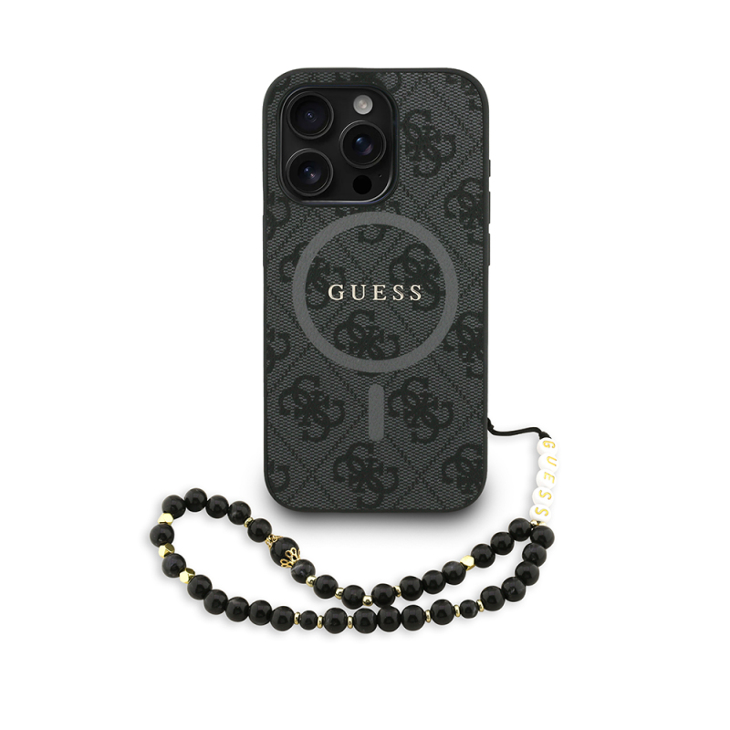 Apple iPhone 15 Pro Max Kılıf Guess Orjinal Lisanslı M-safe Şarj Özellikli PU Deri Bilek Askı İpli Yazı Logolu Kapak - 18