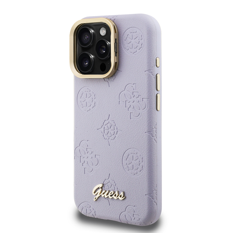 Apple iPhone 15 Pro Max Kılıf Guess Orjinal Lisanslı M-safe Şarj Özellikli Sıcak Baskılı Yazı Logolu Kamera Standlı PU Deri Peony Kapak - 27