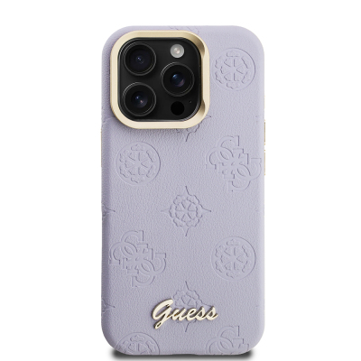 Apple iPhone 15 Pro Max Kılıf Guess Orjinal Lisanslı M-safe Şarj Özellikli Sıcak Baskılı Yazı Logolu Kamera Standlı PU Deri Peony Kapak - 28